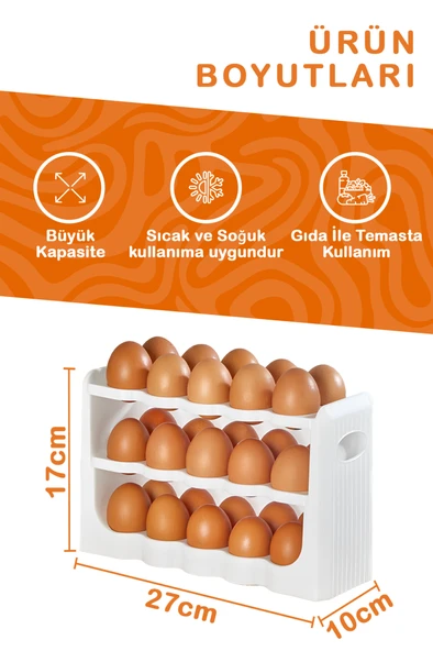 Mithra Life 3 Katlı 30 Bölmeli Buzdolabı İçi Yumurtalık Organizeri MIT1094 - 2