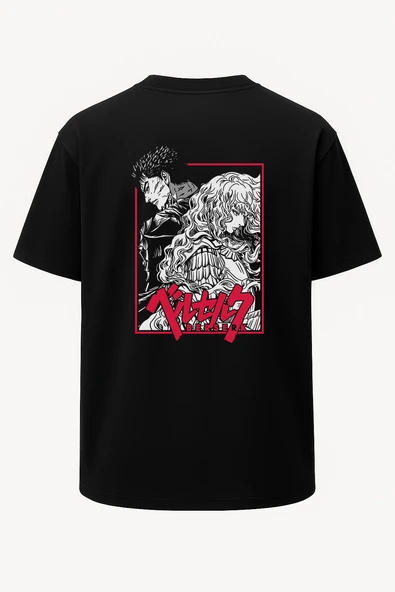 Oversize Berserk Manga Baskılı Unisex Tişört Siyah