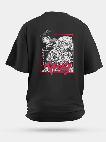 Oversize Berserk Manga Baskılı Unisex Tişört Siyah