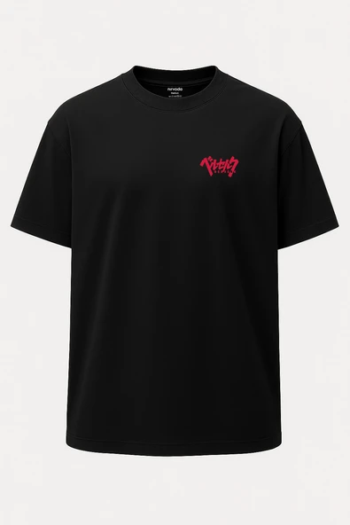 Oversize Berserk Manga Baskılı Unisex Tişört Siyah - Resim 2