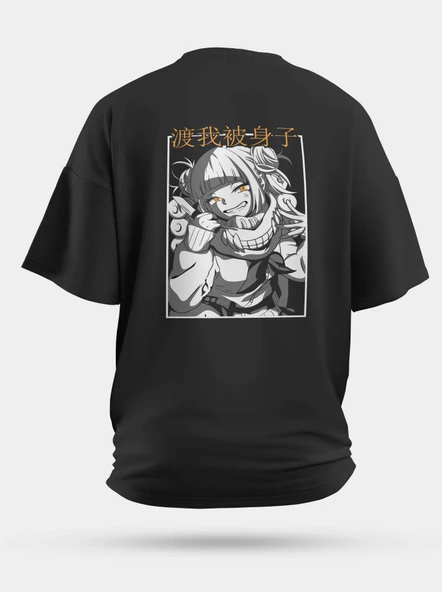 Oversize Himiko Toga My Hero Academia Baskılı Unisex Tişört Siyah