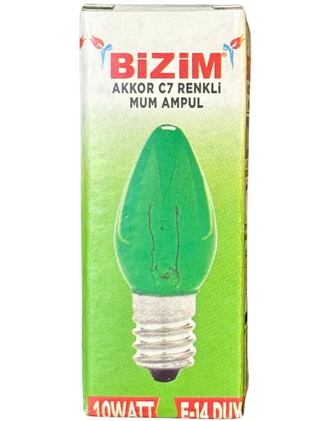 Bizim 10W Yeşil Işık E14 Duylu Dim Edilebilir Mum Ampul (5 Adet) - 2