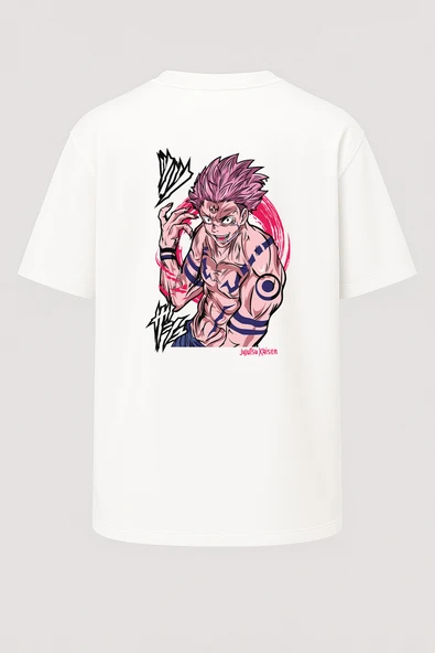 Oversize Sukuna Jujutsu Kaisen Baskılı Unisex Tişört - Resim 5