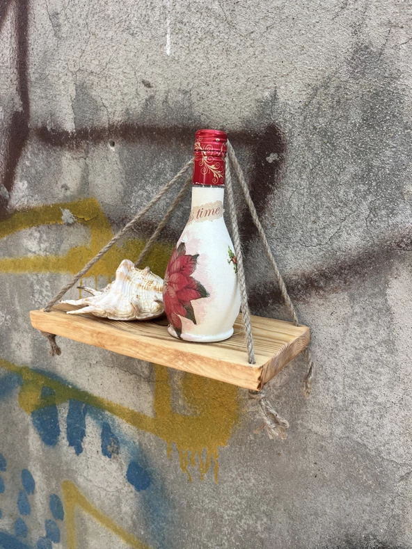 Ahşap Dekoratif Halatlı Duvar Rafı - 3