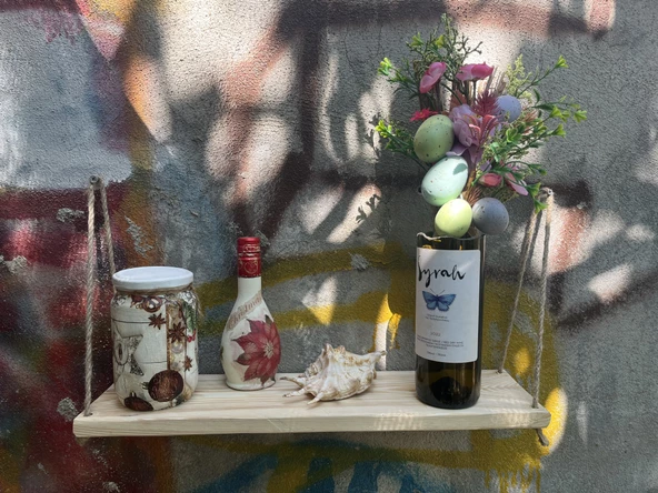 Ahşap Halatlı Duvar Rafı Kitaplık - 2