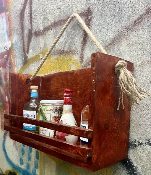 Ahşap Baharatlık Mutfak Rafı Duvar Rafı Şaraplık Terek - 4