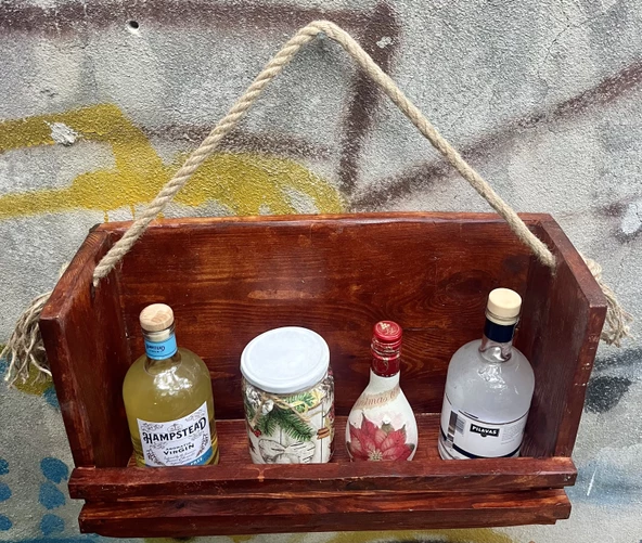 Ahşap Baharatlık Mutfak Rafı Duvar Rafı Şaraplık Terek - 2