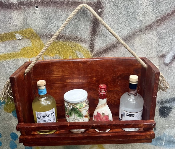 Ahşap Baharatlık Mutfak Rafı Duvar Rafı Şaraplık Terek - 6