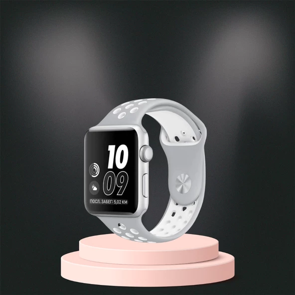 Apple Watch 42 44 45 49 Mm/L Kordon Kayış Bileklik Delikli GRİ-BEYAZ