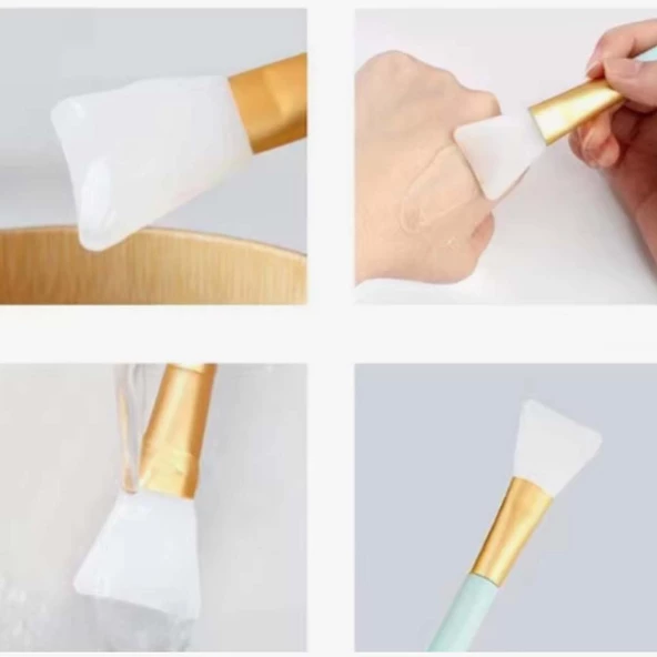 Temizlemesi Kolay İkili Silikon Yüz Cilt Bakımı Maske ve Krem Spatulası - 6