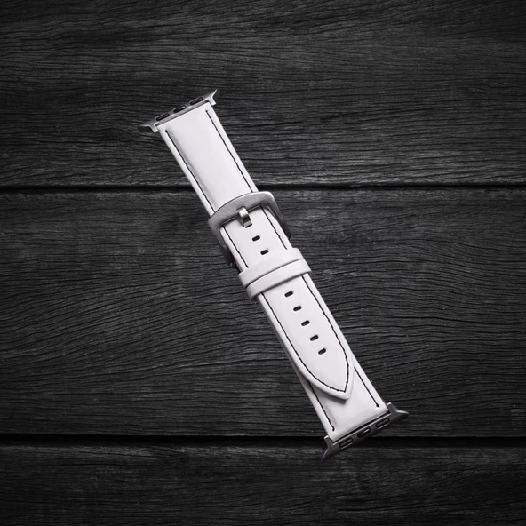 Apple Watch 42/44/45mm Deri Kordon Kayış  BEYAZ