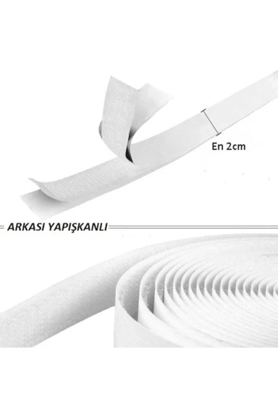 ENZELO - 5 Metre Arkası Yapışkanlı Beyaz Cırt Cırtlı Bant Amerikan Fermuarı 2 Cm Genişlik