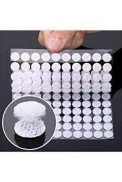 ENZELO 100 Adet Arkası Yapışkanlı Yuvarlak Cırt Cırtlı Bant, Kaliteli Bant, Çap 1cm, (beyaz)