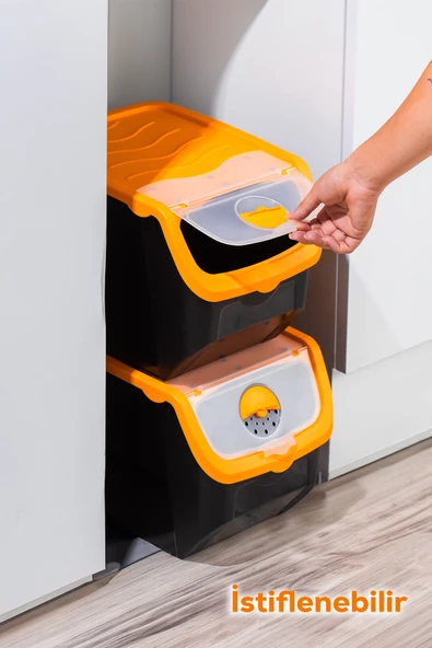 Porsima1506 Turuncu 2'li Çok Amaçlı Plastik Patates Soğan Sarımsak Oyuncak Erzak Saklama Kutusu 12L - 2