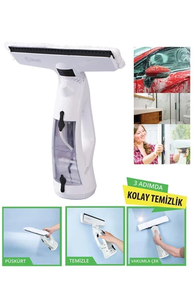 Şarjlı Cam Silme Temizleme Makinesi Spreyli Ve Vakumlu 100 ml Kapasiteli Kwc-7106