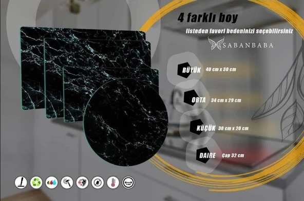 CAM KESME TAHTASI SİYAH MERMER 30X40 CM - Resim 3