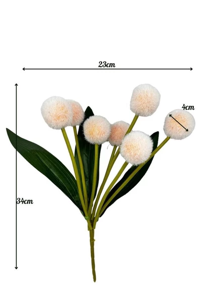 Nettenevime Yapay Çiçek Şampanya Rengi Pompon Çiçeği Dekoratif Yapay Çiçek 7 Toplu 30*20cm - Resim 2