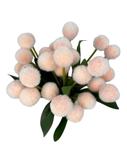 Nettenevime Yapay Çiçek Şampanya Rengi Pompon Çiçeği Dekoratif Yapay Çiçek 7 Toplu 30*20cm - Resim 6