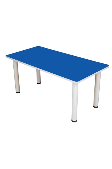 Metal Ayaklı Mavi Ahşap Dikdörtgen Masa