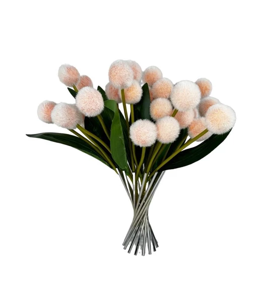 Nettenevime Yapay Çiçek Şampanya Rengi Pompon Çiçeği Dekoratif Yapay Çiçek 7 Toplu 30*20cm - Resim 5