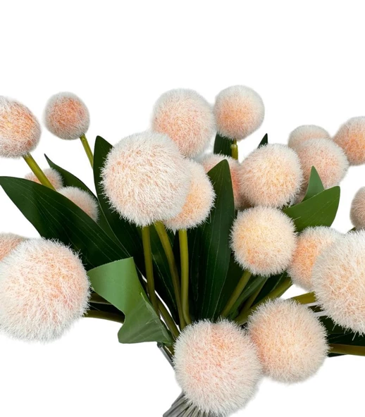 Nettenevime Yapay Çiçek Şampanya Rengi Pompon Çiçeği Dekoratif Yapay Çiçek 7 Toplu 30*20cm - Resim 7