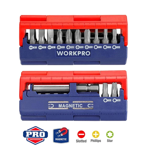 WORKPRO WP221062 13 Parça Manyetik CR-V Vidalama Bits Uç Seti