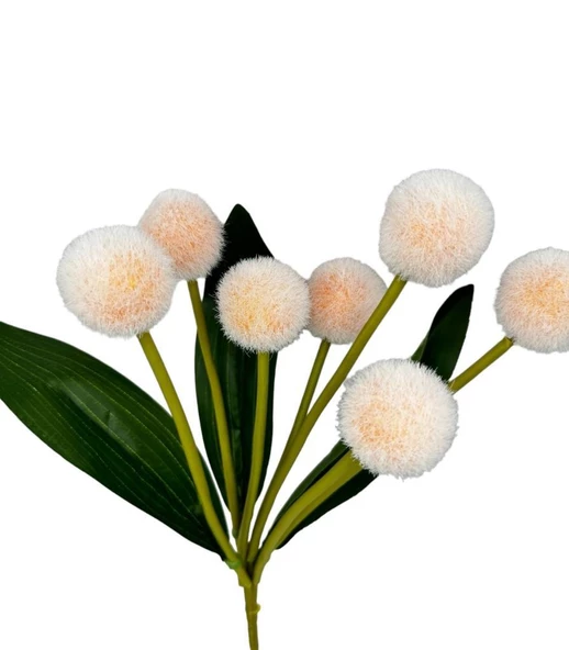 Nettenevime Yapay Çiçek Şampanya Rengi Pompon Çiçeği Dekoratif Yapay Çiçek 7 Toplu 30*20cm - Resim 4