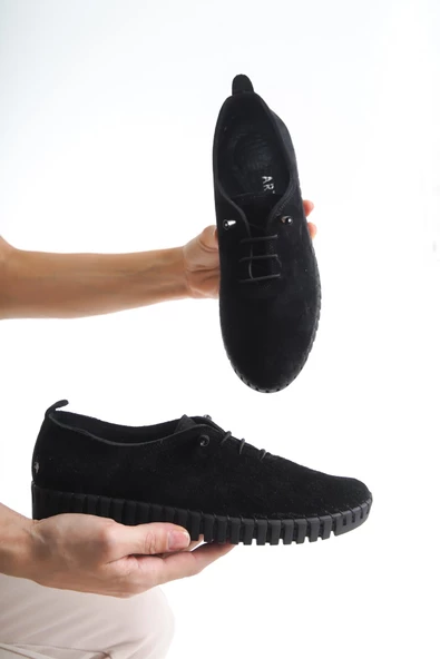 Artı-Artı014-ALK053  Hakiki Deri Ortopedik Kadın Siyah Süet Ayakkabı - Resim 2