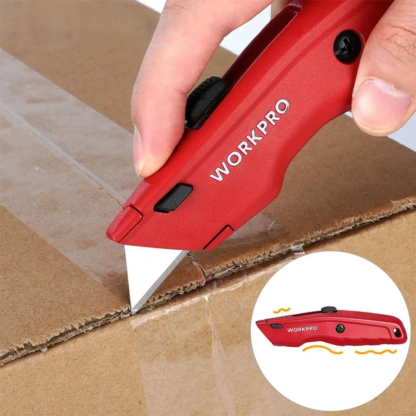 WORKPRO WP213017 Ağır Hizmet Alüminyum Gövde Geri Çekilebilir Rötuş Maket Bıçağı + 3 Adet Yedek Bıçak - 5