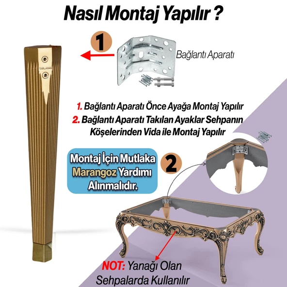 Elit Plastik Sehpa Ayağı 45 cm Mobilya Ayak Zigon Gold Altın Renk Ayak Mutfak Yemek Masası 1 Adet - Resim 6
