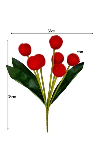 Yapay Çiçek Kırmızı Pompon Çiçeği Dekoratif Yapay Çiçek 30*20cm - 6