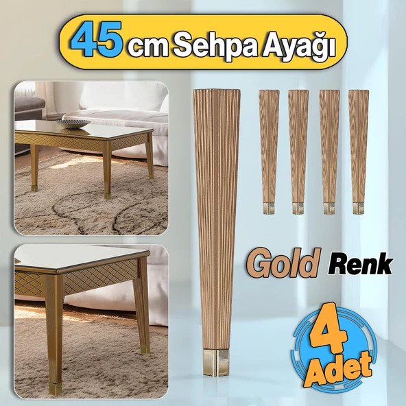 Sehpa Ayağı 45 cm Elit Plastik Gold Altın Renk Ayak Mobilya Ayak Zigon Mutfak Yemek Masası 4 Adet ürün görseli