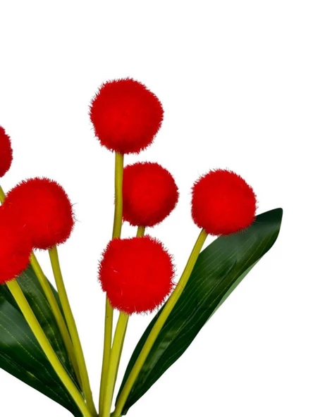 Yapay Çiçek Kırmızı Pompon Çiçeği Dekoratif Yapay Çiçek 30*20cm - 3