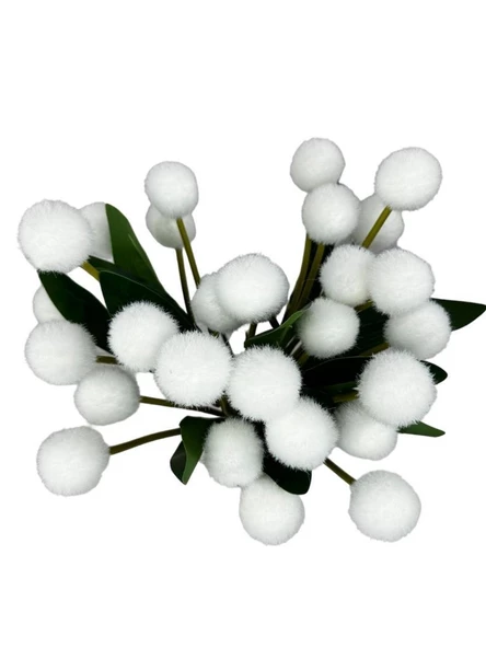 Nettenevime Yapay Çiçek Beyaz Pompon Çiçeği Dekoratif Yapay Çiçek 30*20cm - Resim 4