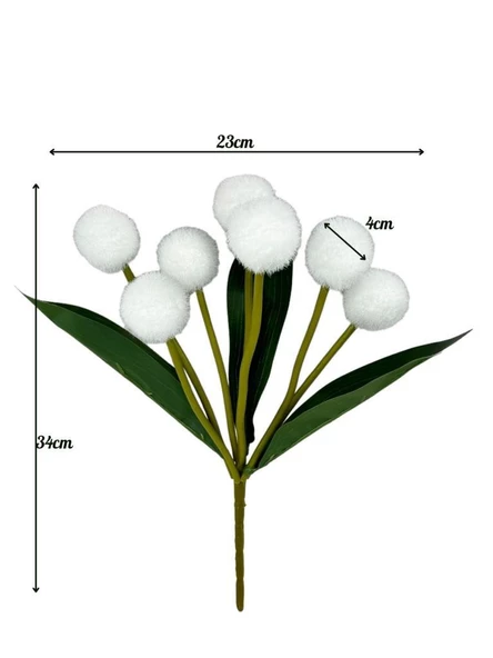 Nettenevime Yapay Çiçek Beyaz Pompon Çiçeği Dekoratif Yapay Çiçek 30*20cm - Resim 5