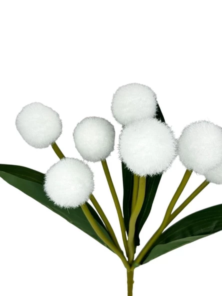 Nettenevime Yapay Çiçek Beyaz Pompon Çiçeği Dekoratif Yapay Çiçek 30*20cm - Resim 2