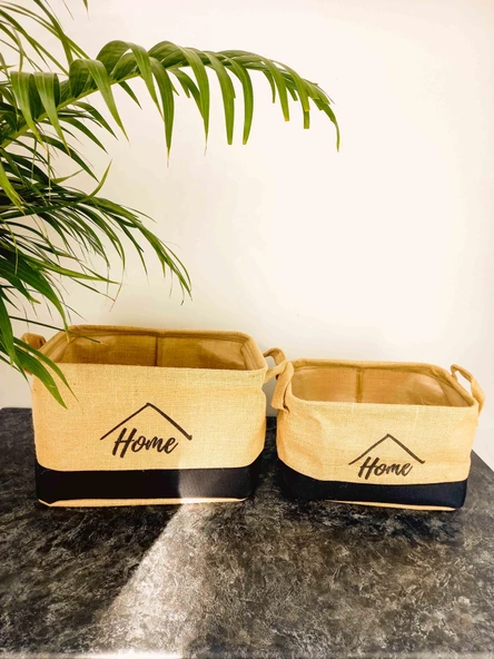 Bitki Tasarımı Home Jüt Hasır Ev Düzenleyici Mutfak Banyo Salon Sepeti Katlanır Sıvı Korumalı İkili Set B-O - 2