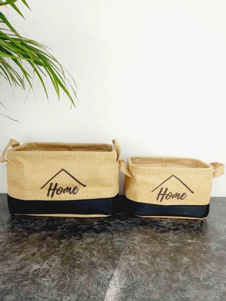 Bitki Tasarımı Home Jüt Hasır Ev Düzenleyici Mutfak Banyo Salon Sepeti Katlanır Sıvı Korumalı İkili Set O-K ürün görseli