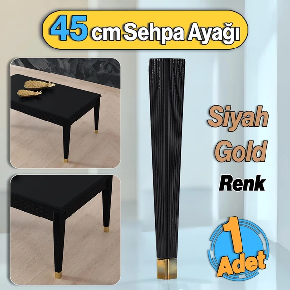 Elit Plastik Siyah Altın Renk Ayak Sehpa Ayağı 45 cm Mobilya Ayak Zigon Mutfak Yemek Masası 1 Adet ürün görseli