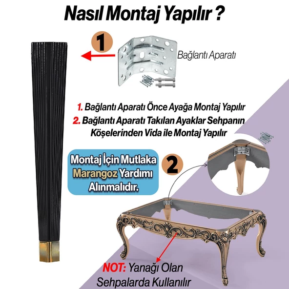 Sehpa Ayağı Siyah Altın Renk Elit Plastik 45 cm Mobilya Ayak Zigon Ayak Mutfak Yemek Masası 4 Adet - 7