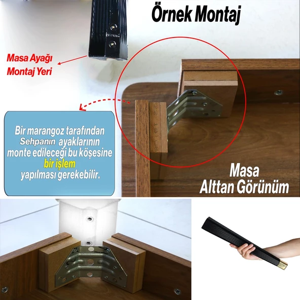 Sehpa Ayağı Siyah Altın Renk Elit Plastik 45 cm Mobilya Ayak Zigon Ayak Mutfak Yemek Masası 4 Adet - 8