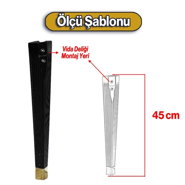 Sehpa Ayağı Siyah Altın Renk Elit Plastik 45 cm Mobilya Ayak Zigon Ayak Mutfak Yemek Masası 4 Adet - 3