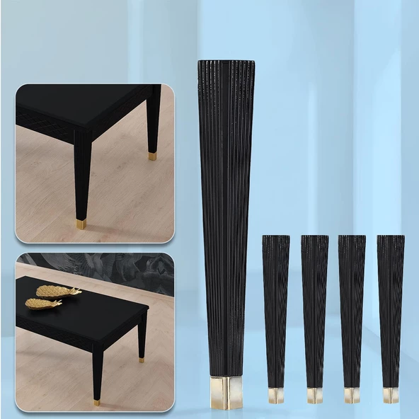 Sehpa Ayağı Siyah Altın Renk Elit Plastik 45 cm Mobilya Ayak Zigon Ayak Mutfak Yemek Masası 4 Adet - 6
