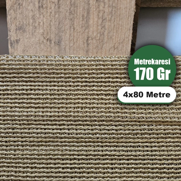 %95 GÖLGELİK FİLE - 4X80 METRE - M² 170 GRAM - BEJ -  95 LİK KORUMA TÜLÜ GÖLGELEME TÜLÜ GÖLGELİK JÜT BRANDA ÇİT FİLESİ