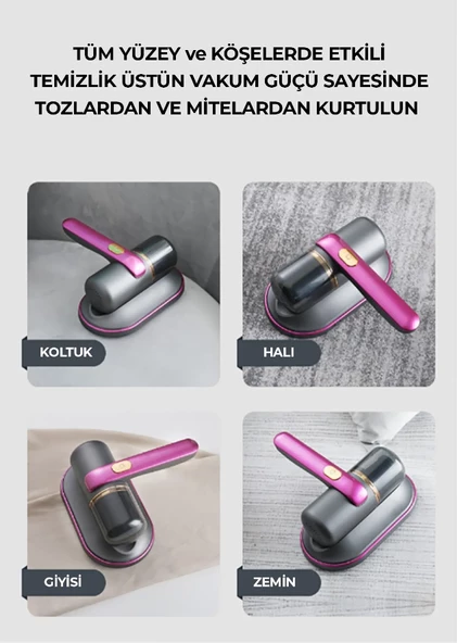 Şarjlı Kablosuz Yatak Kanepe Halı Toz Tüy Alerji Süpürge Uv Işınlı Ev El Vakum Temizleme Toz Giderme - 6