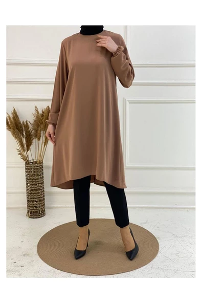 Oval Etekli Tunik - Badem