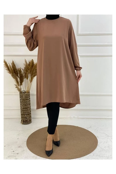 Oval Etekli Tunik - Badem - 7