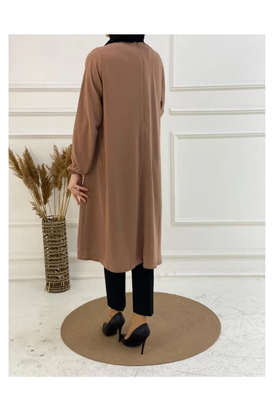 Oval Etekli Tunik - Badem - 6