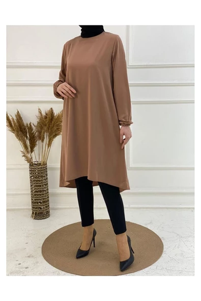 Oval Etekli Tunik - Badem - 5