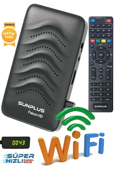 Sunplus Falcon Çanaklı-Çanaksız Wi-fi Dahil Full Hd Sınırsız Sinema Paketli Uydu Alıcısı